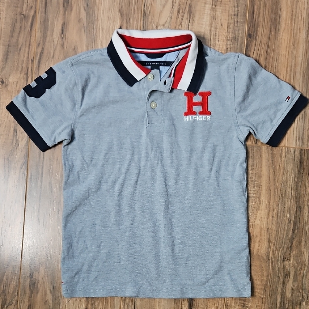 Tommy Hilfiger Gray and Red Kids Polo Shirt